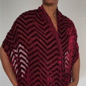 WOMENS BURGUNDY CHEVRON SCARF WRAP PASHMINA